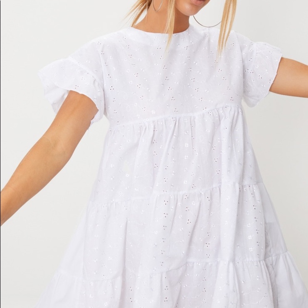 PRETTY LITTLE THING White Broderie Anglaise Smock Dress - Picture 2 of 12